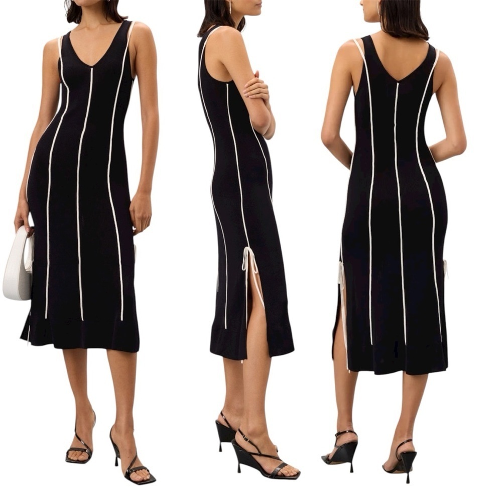 3.1 PHILLIP LIM V-Neck Tank Lux Viscose Midi Dress with Piping Trim Size Large - Picture 2 of 16